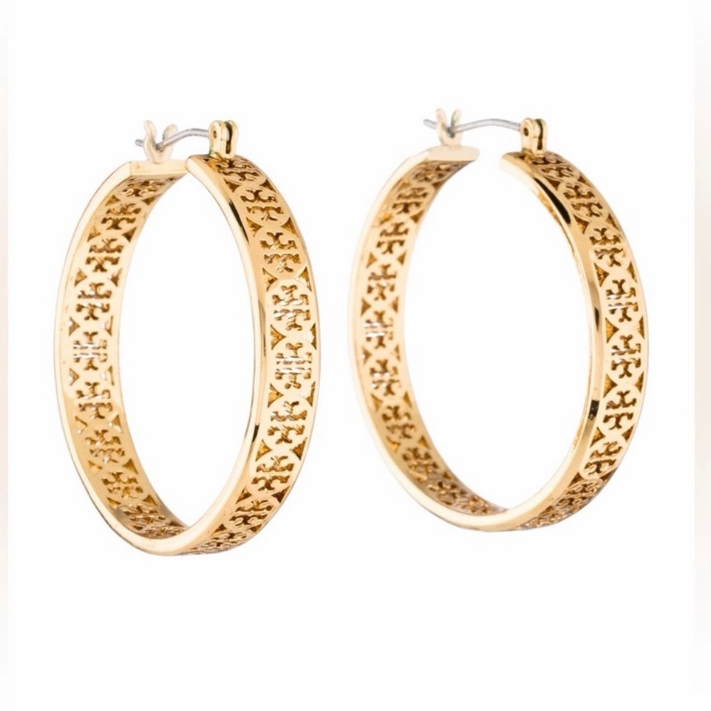 Tory Burch Gold Filigree Hoop Earrings